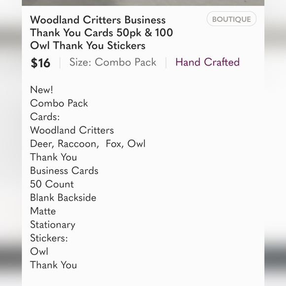 Woodland Critters Business Thank You Cards 50pk & 100 Owl Thank You Stickers - Picture 11 of 11